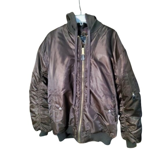 Mens Bluez L-2B Flight Style Hooded Heavy Jacket Brown Large - Picture 1 of 4